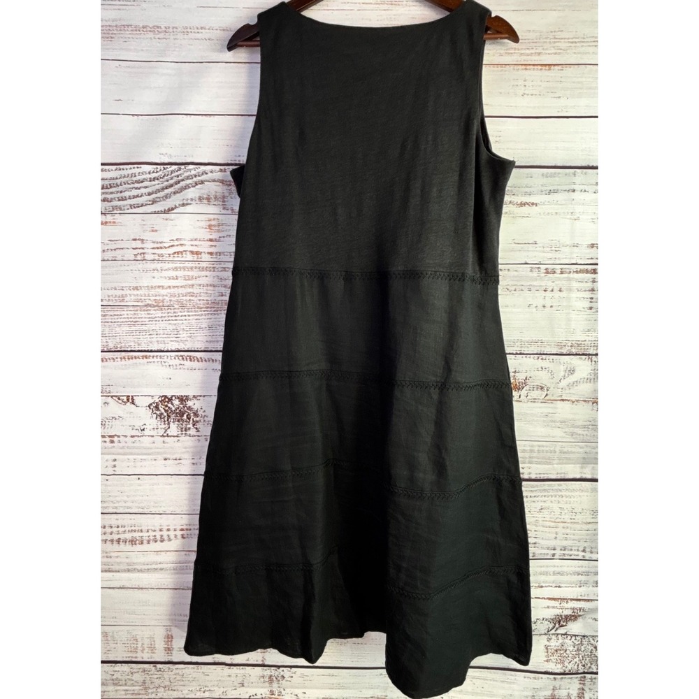 Lagenlook Coastal 100% Linen Midi Dress J. Jill M Petite Black Sleeveless A-line - Picture 6 of 8